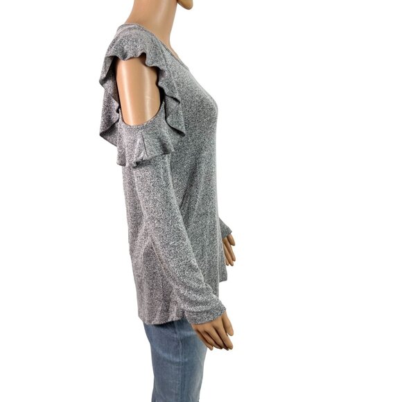 🟣🟣🟣 PLEIONE Women's Size Extra Small Gray Crew Neck Cold Shoulder Sweater - Picture 3 of 8